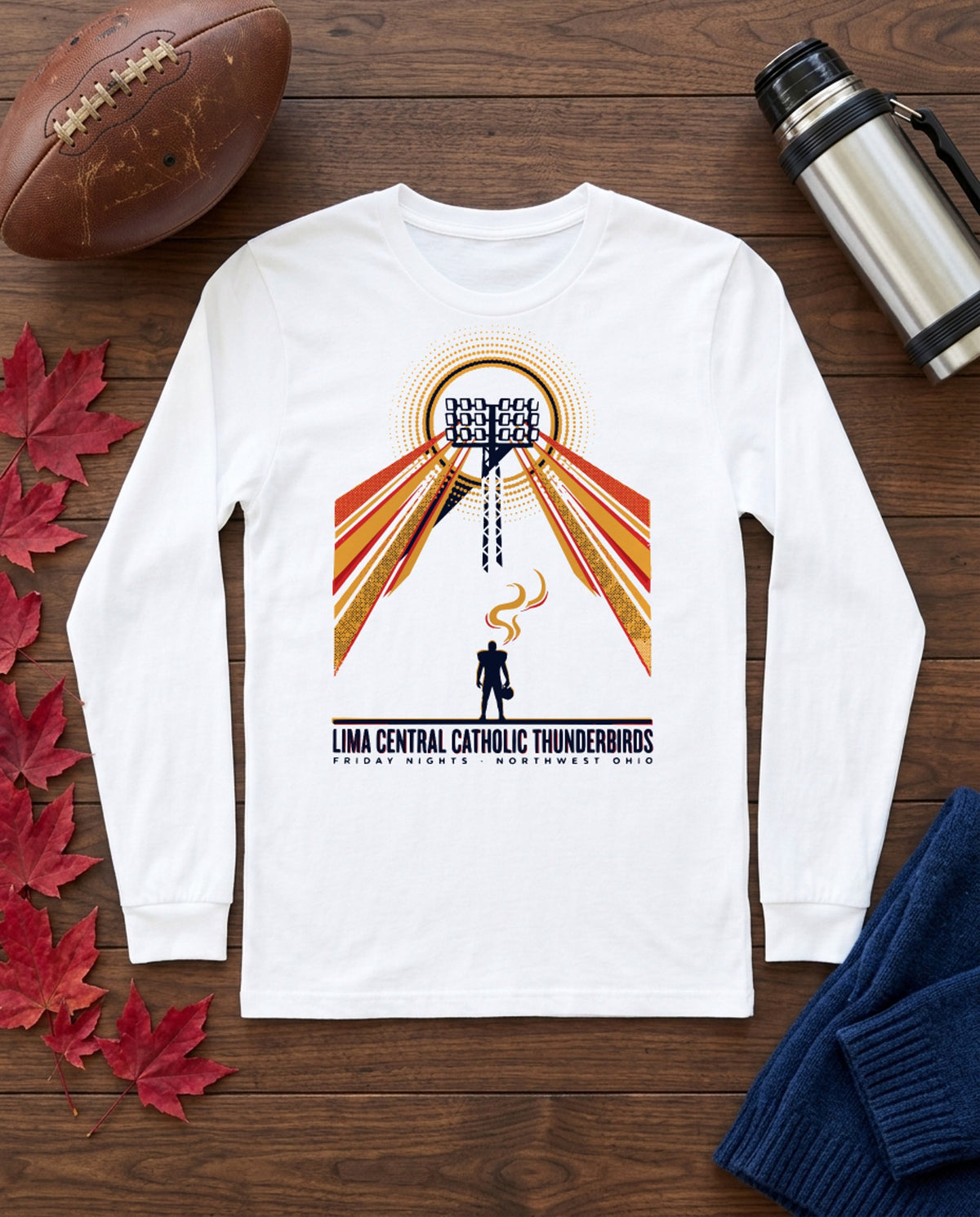 Lima Central Catholic Retro Stadium Lights Long Sleeve - White