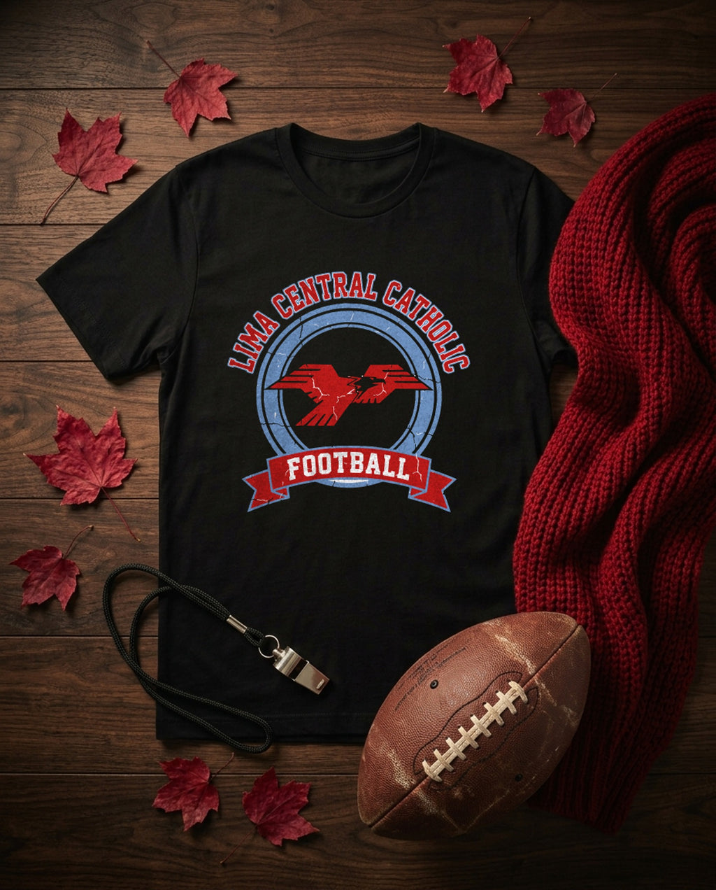 Lima Central Catholic Retro Crest Tee - Black