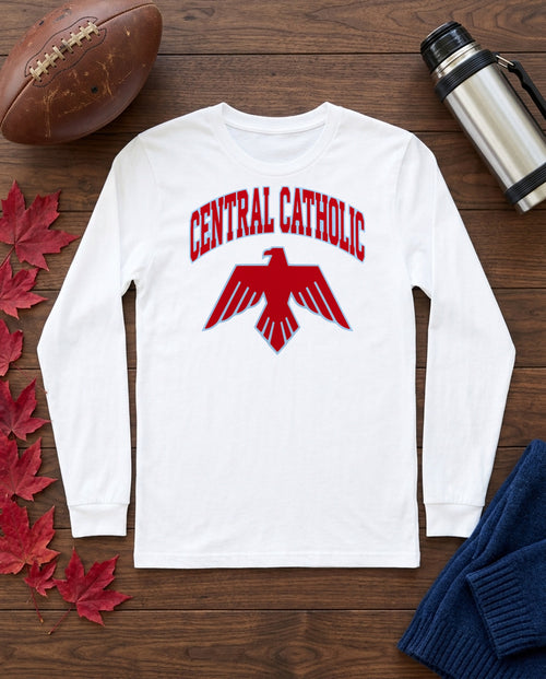 Lima Central Catholic Arch Logo Long Sleeve - White