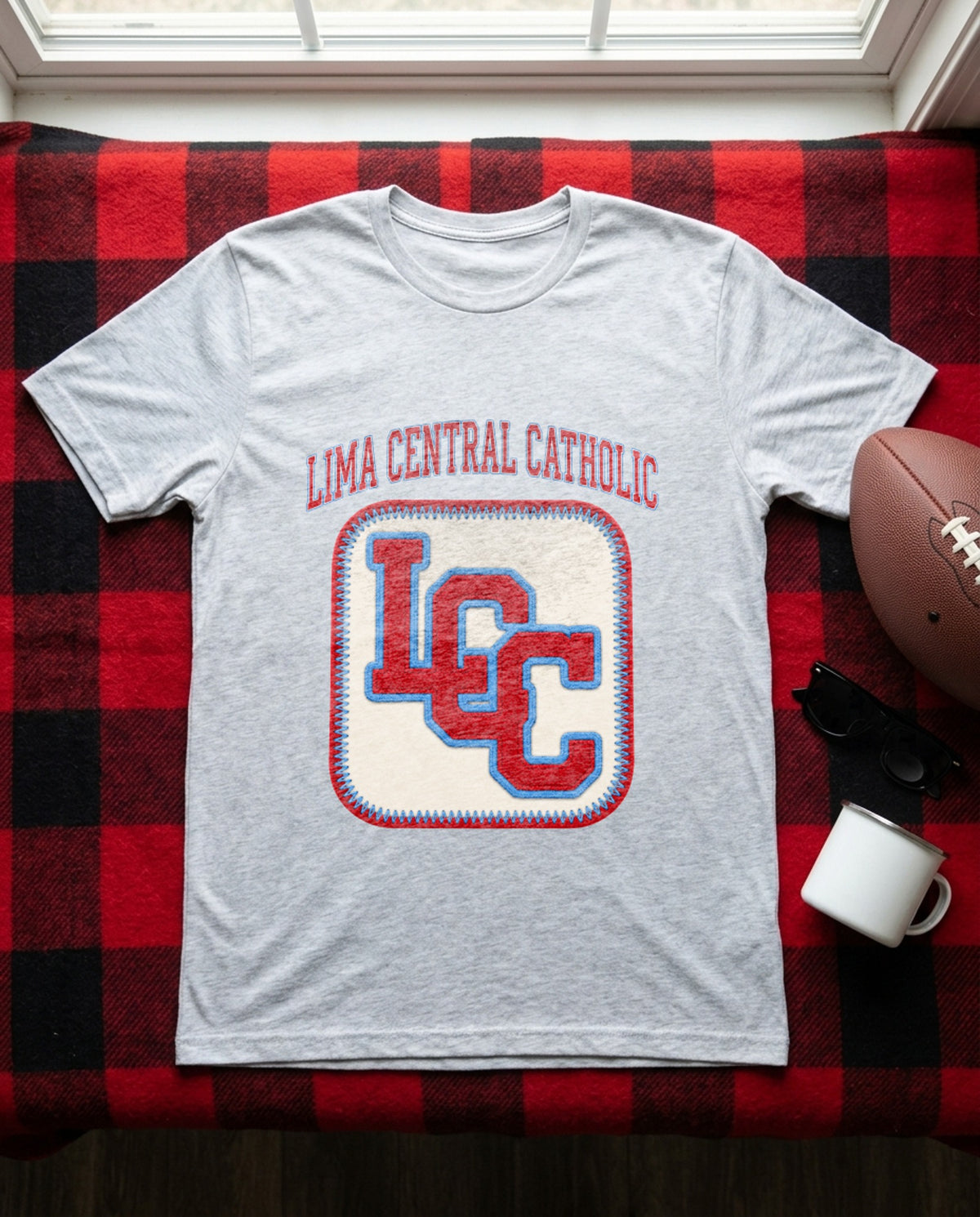 Lima Central Catholic Varsity Patch Tee - Sport Grey