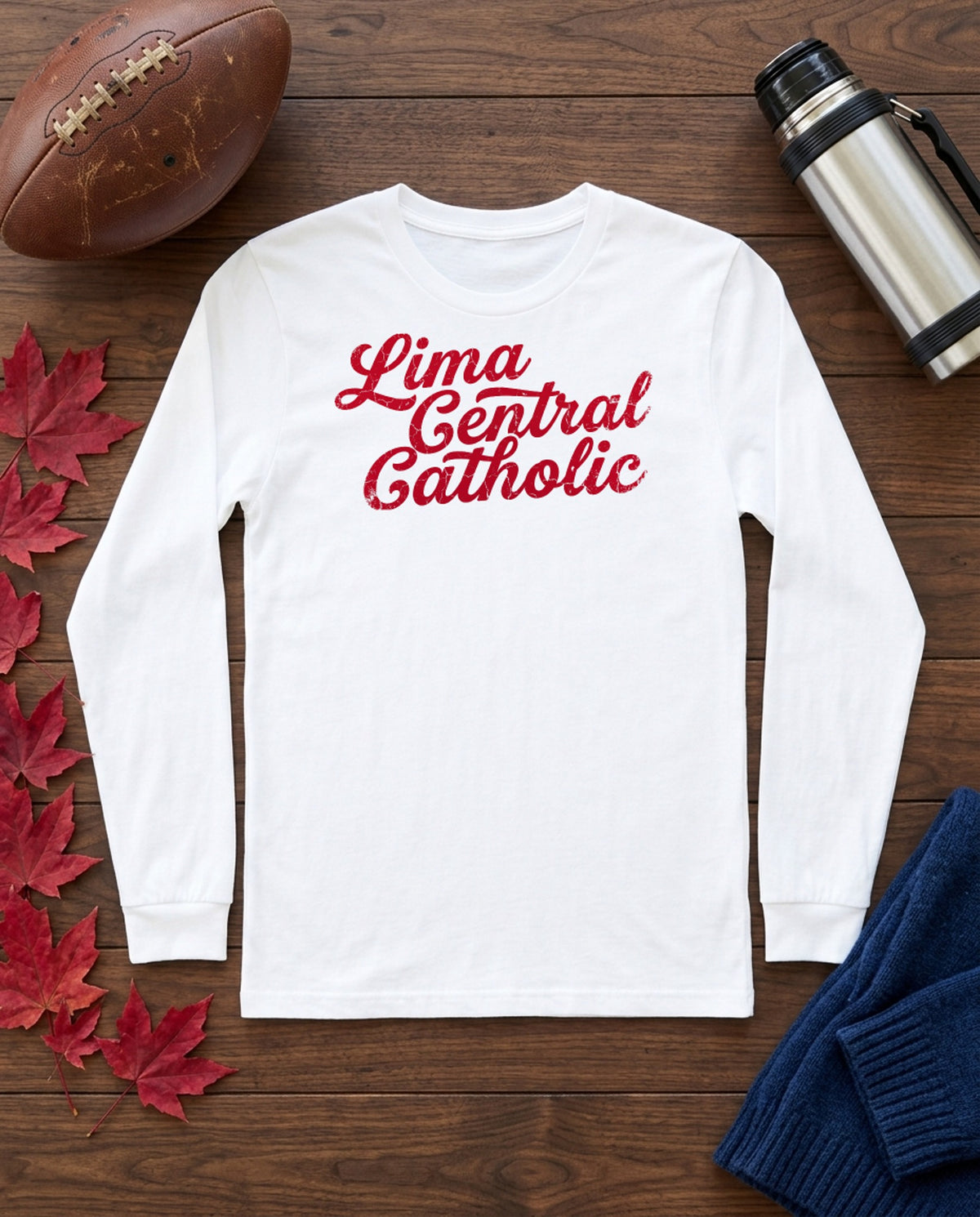 Lima Central Catholic Script Long Sleeve - White