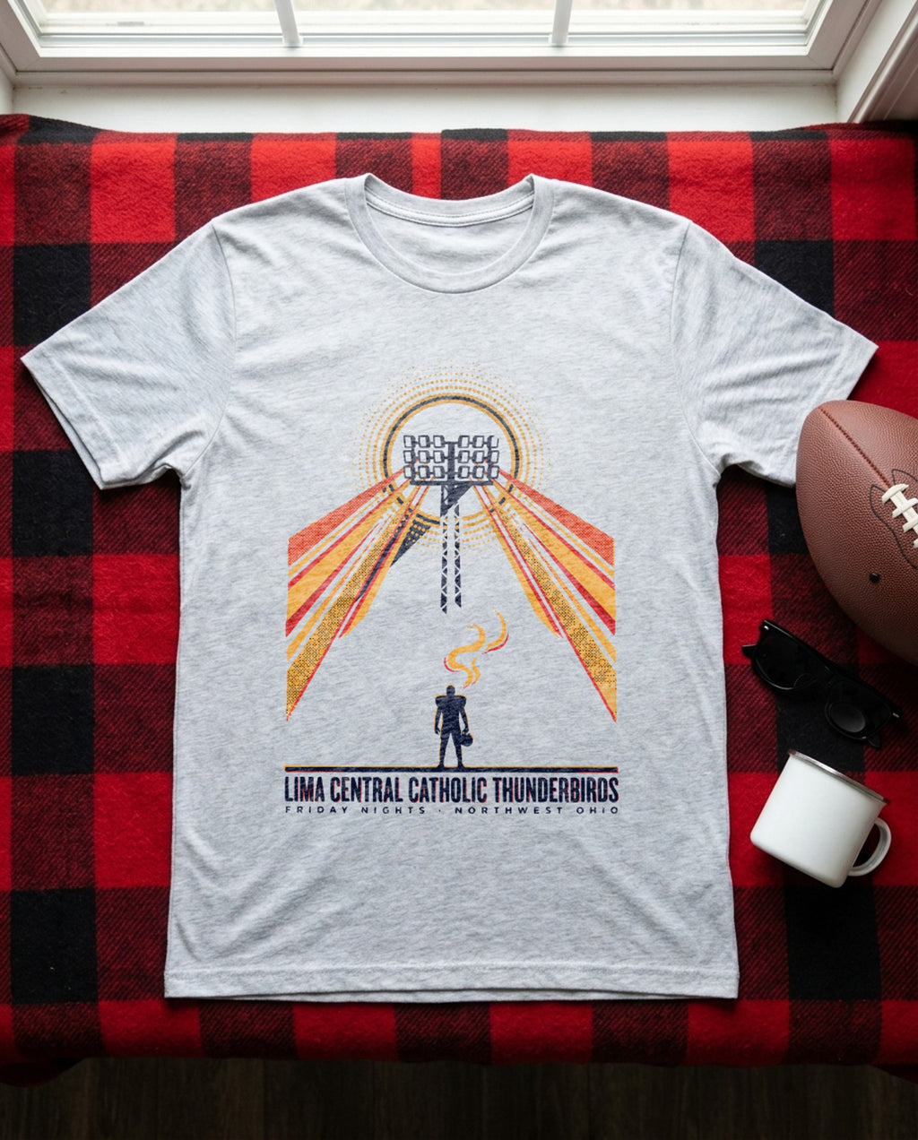 Lima Central Catholic Retro Stadium Lights Tee - Sport Grey