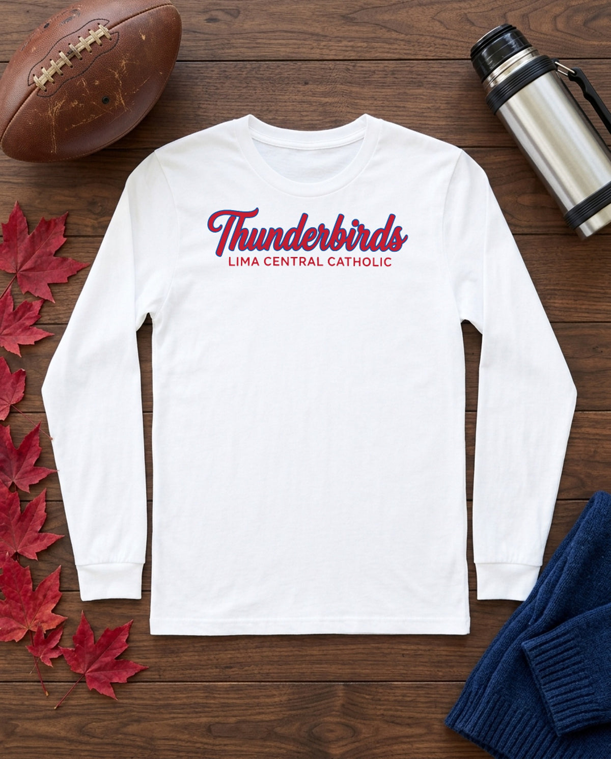 Lima Central Catholic Vintage Script Long Sleeve - White