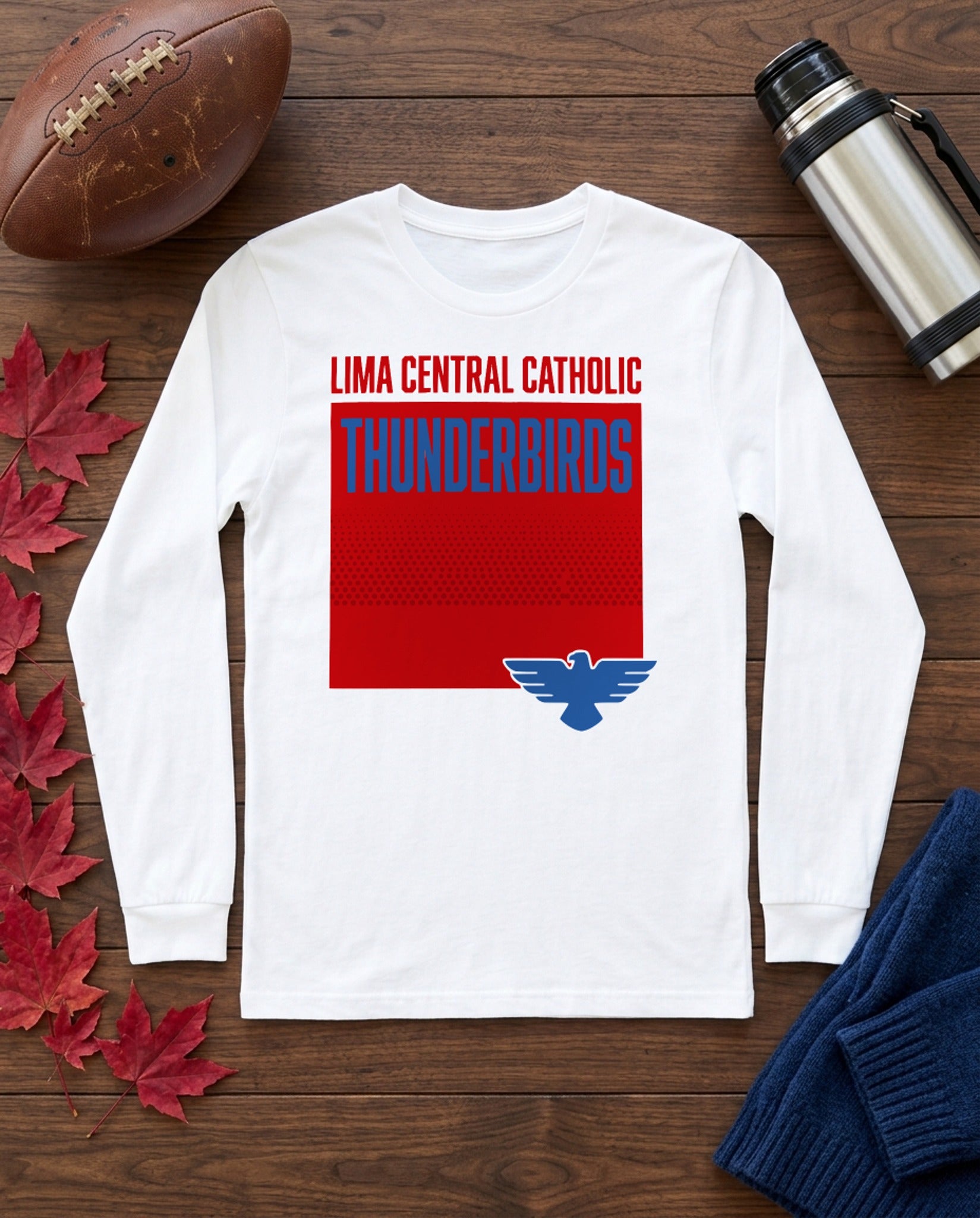 Lima Central Catholic Boxed Mascot Long Sleeve - White