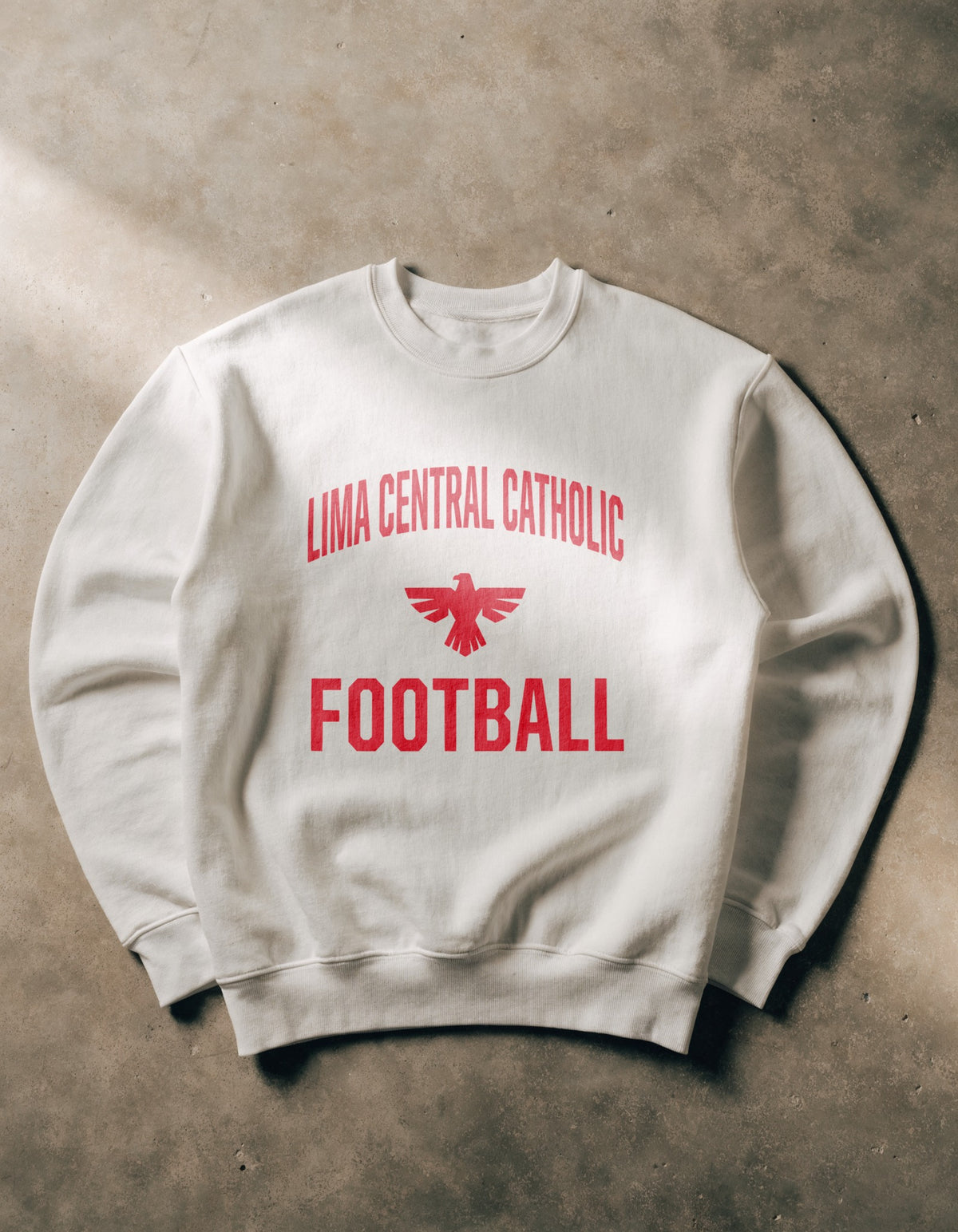 Lima Central Catholic Football Stack Crewneck - White