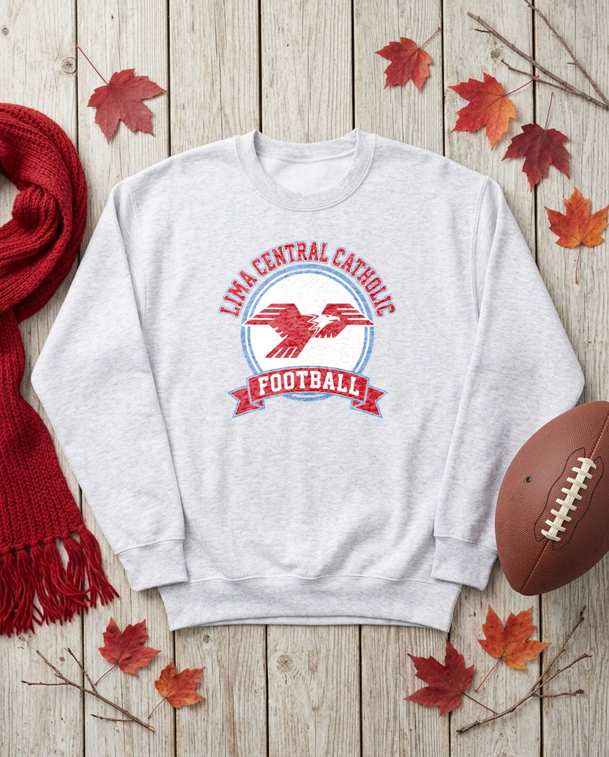 Lima Central Catholic Football Crest Crewneck - Sport Grey