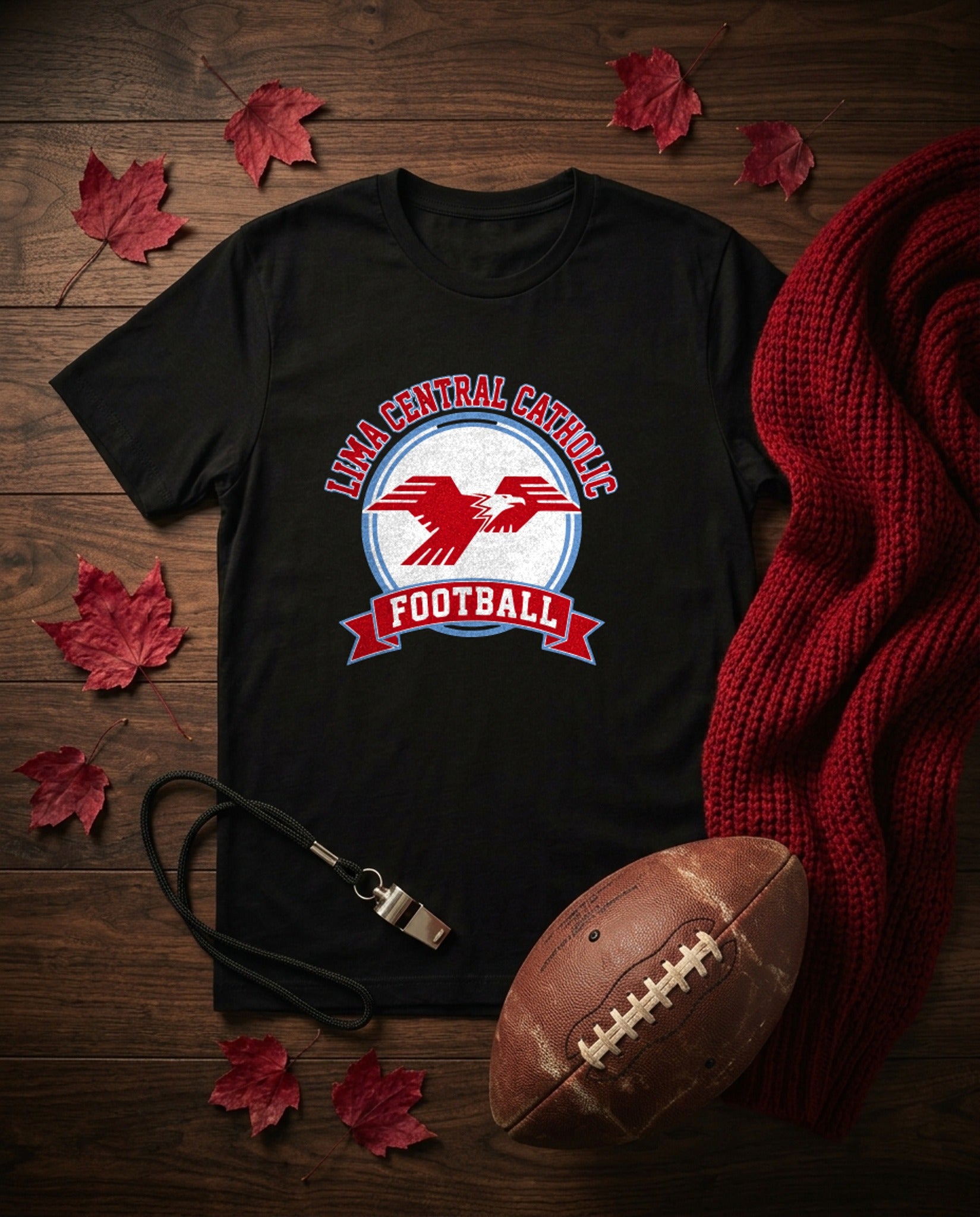 Lima Central Catholic Football Crest Youth Tee - Black