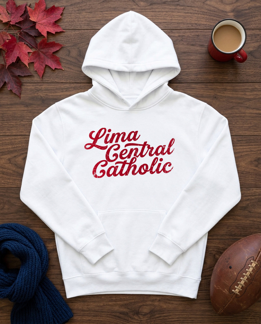 Lima Central Catholic Script Hoodie - White