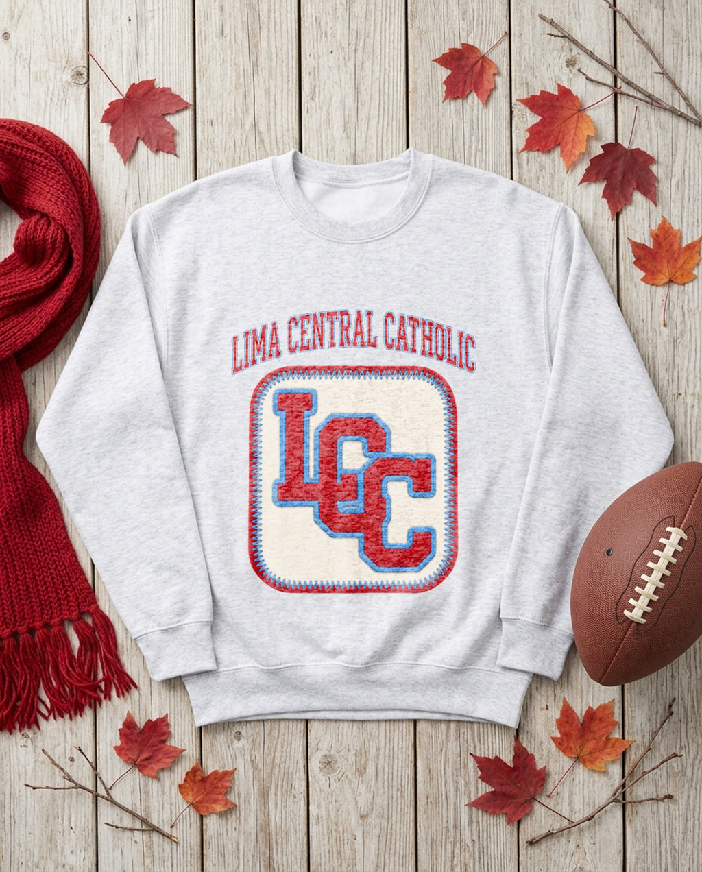 Lima Central Catholic Varsity Patch Crewneck - Sport Grey