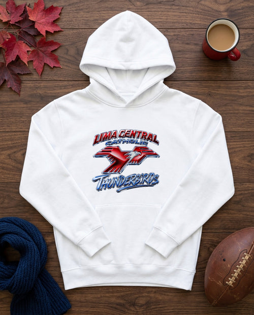 Lima Central Catholic Chrome Y2k Hoodie - White