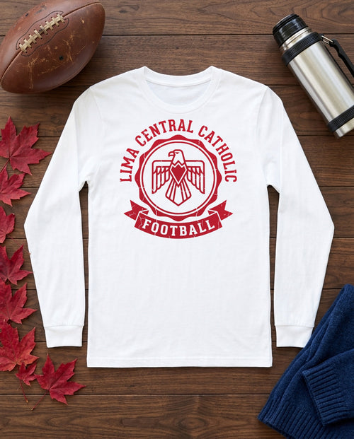 Lima Central Catholic Crest Badge Long Sleeve - White