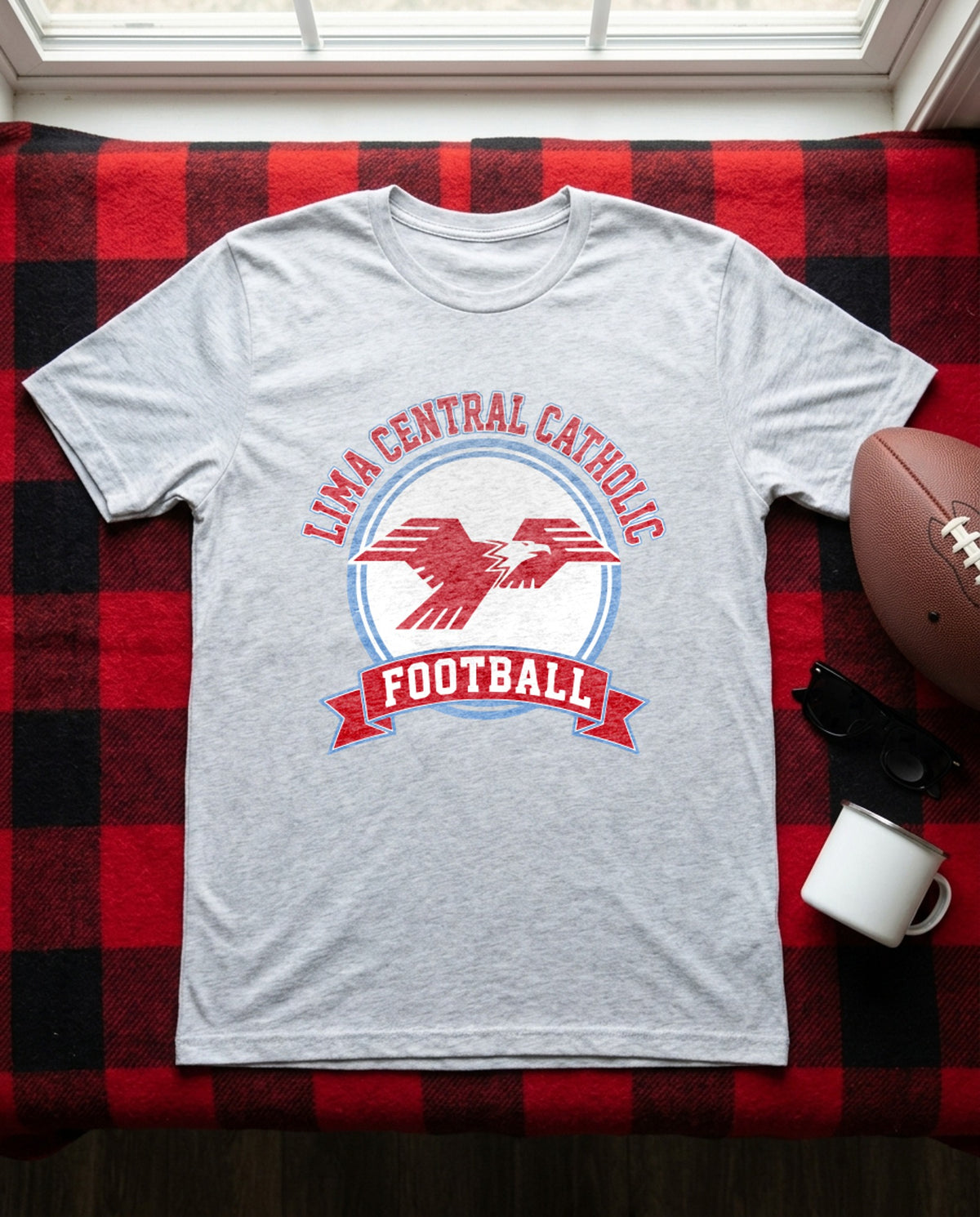 Lima Central Catholic Football Crest Tee - Sport Grey