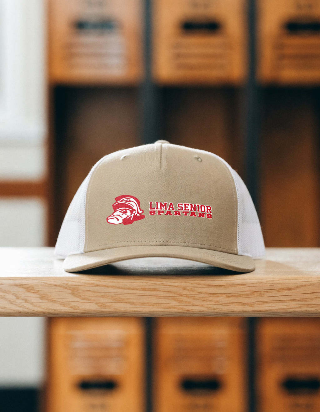 Lima Senior Spartan Mark embroidered snapback hat in khaki